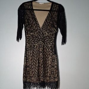 Luxxel Black and Gold Lace Mini Dress Size S
